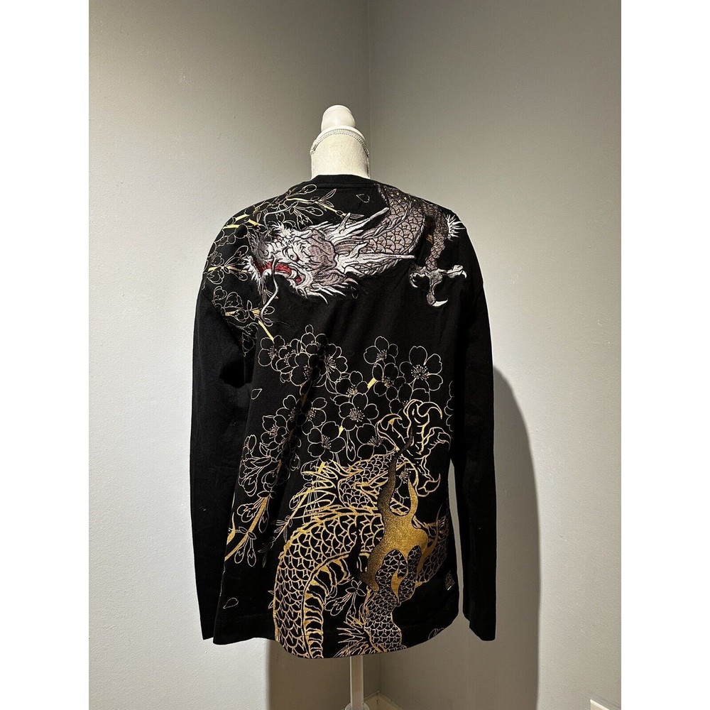 Karakuri Tamashii Long Sleeve T-Shirt dragon embroidered black XXL men’s